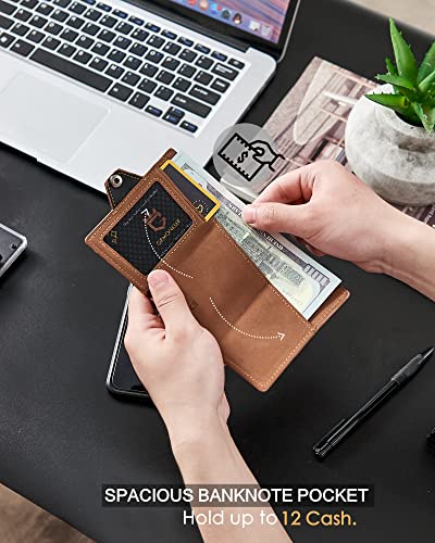 Image of Men's Slim Wallet, Brown 3.0, 100% Full Grain Leather, RFID Protected, Airtag Wallet Holder, 3 inch L x 4 inch W x 0.8 inch H