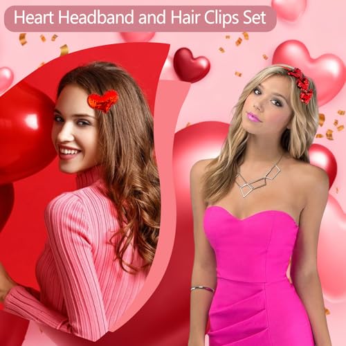 Diadema y Broches de Corazón Rojos para Mujer y Niñas miniatura 5