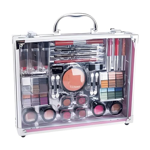 Maleta Maquiagem Profissional Prateada Completa, 28 Itens, Kit Profissional com Sombra, Batom e Blush