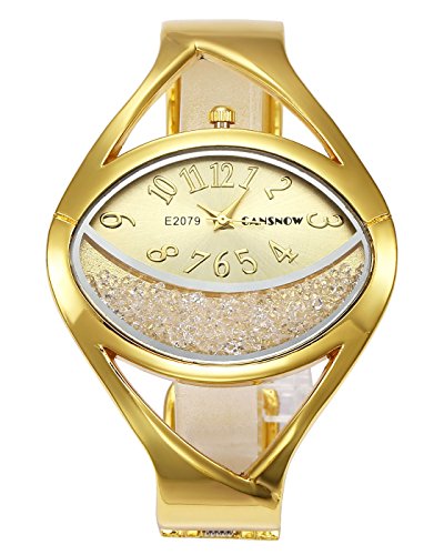 Preisvergleich Produktbild JSDDE Uhren Elegante Damen Armbanduhr Chic Manschette Halbmond Strasssteine Damenuhr Spangenuhr Armreif Quarzuhr für Frauen Gold