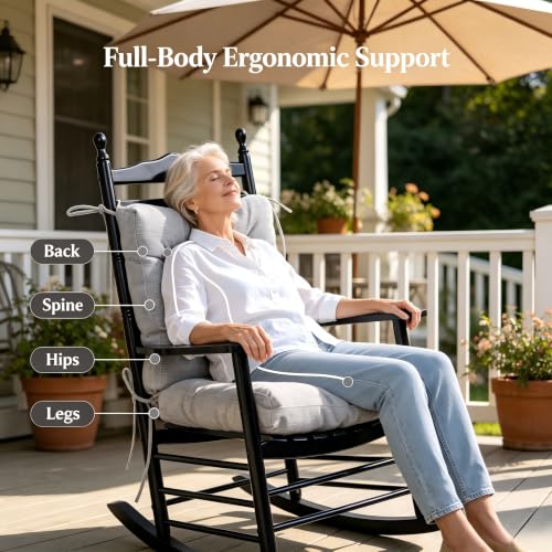 Image of QILLOWAY Outdoor Chair Cushion for Patio Furniture, Waterproof Patio Cushions with Ties, Fade Resistant Replacement Pads for Outdoor Rocking Chairs,Gray,White