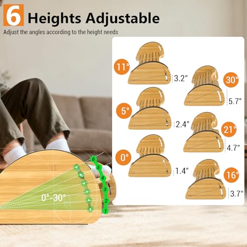 Bamboo Foot Rest for Under Desk at Work Reversible Rocking Footrest 2 in 1 with 6 - image 4