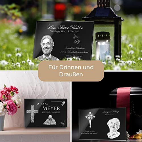 CHRISCK design Grabstein Gedenkstein aus hochwertigem Hochglanz Acrylglas (bruchsicher/wetterfest) Grabplatte mit Gravur/Fotogravur ab 20x15 cm cm Gedenktafel für Menschen Andenken Außenbereich