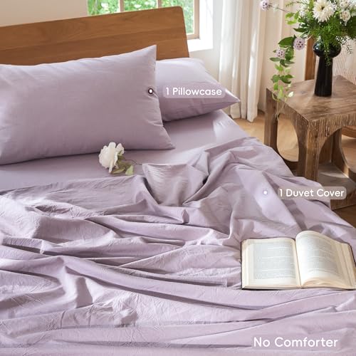 Image of MooMee Duvet Cover Set 100% Washed Cotton Linen Like Twin | Relaxed Linen-like Texture. Soft, Breathable & Long-lasting Comfort. Lightweight. Hidden Zipper with 8 Interior Corner Ties