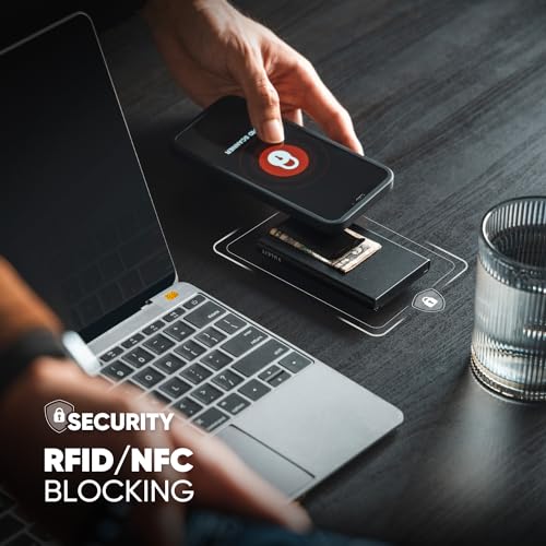 VULKIT Minimalist Wallet with Money Clip and Airtag Holder, Slim Metal POP UP Credit Card Holder RFID Blocking, Black4