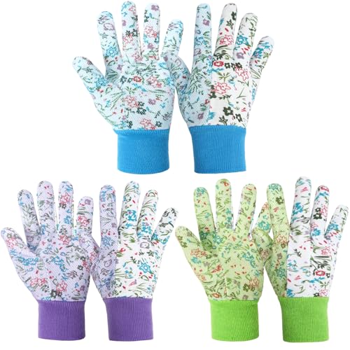 Ainiv Handschuhe für Garten, 3er Set Gartenhandschuhe, Antirutschbeschichtung Arbeitshandschuhe, Einheitsgröße Schutzhandschuhe mit PVC-Punkten und Reißfester Canvas-Stulpe Zum Pflanz Gartenarbeit Ainiv Handschuhe für Garten, 3er Set Gartenhandschuhe, Antirutschbeschichtung Arbeitshandschuhe, Einheitsgröße Schutzhandschuhe mit PVC-Punkten und Reißfester Canvas-Stulpe Zum Pflanz Gartenarbeit