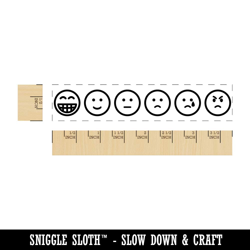 Mood Tracker Six Emotions Happy Sad Mad Self Care Rectangle Rubber Stamp for Stamping Crafting - 3.75in Large