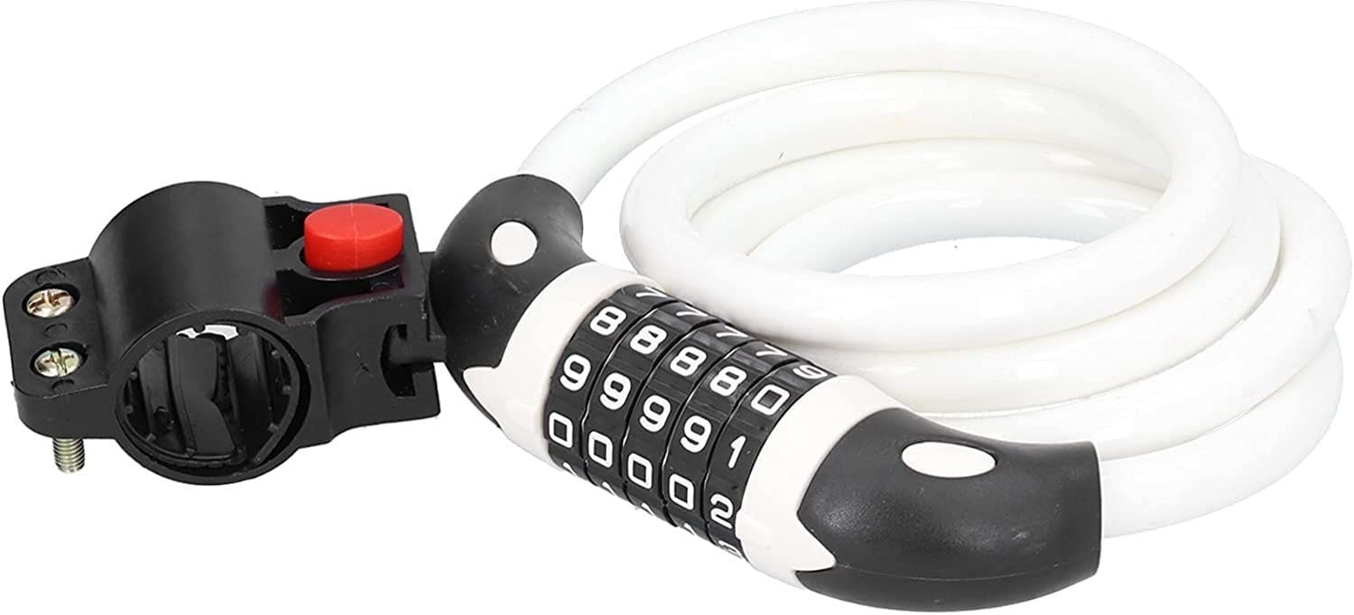 Candados para Bicicleta, candado de Cable con contraseña, código de 5 dígitos, combinación reiniciable, antirrobo, para Bicicleta, Motocicleta y Ciclismo (Blanco, 1,2 m)