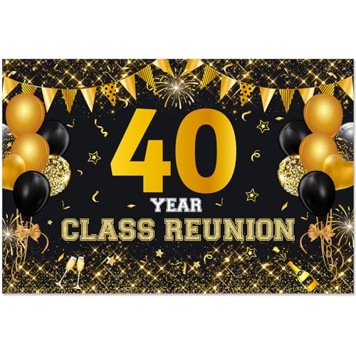 JOYMEMO 40 Year Class Reunion Backdrop - Black and Gold 40th School Class Reunion Decorations, Photography Background for Class of 1984 High School Reunion Welcome Back Party