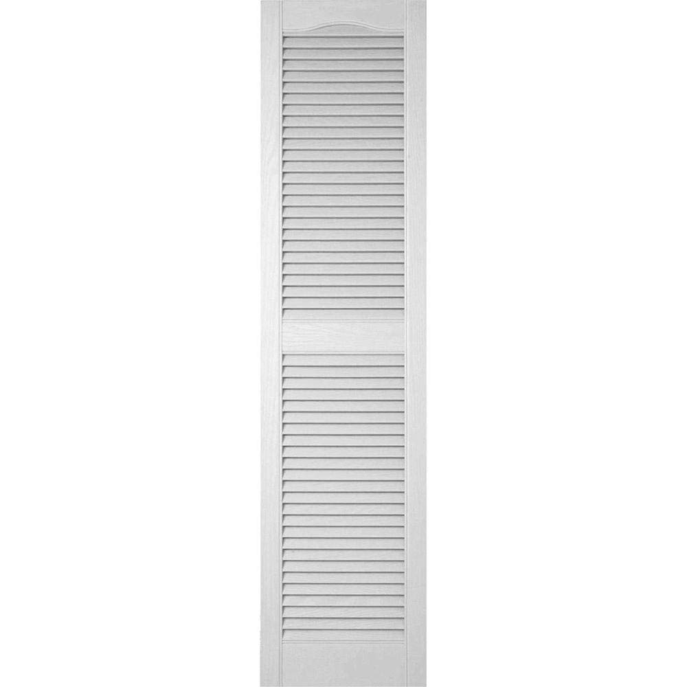 14 1/2"W x 45"H Lifetime Vinyl, TailorMade Cathedral Top Center Mullion, Open Louver Shutters, w/Shutter-Loks (Per Pair), White