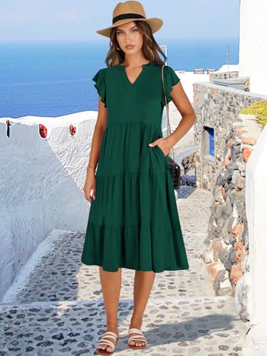ANRABESS Womens Summer Dress Ruffle Sleeve V Neck Midi Dresses Fashion Casual Fit Flowy Tiered Boho Beach Vacation Sundress - Image 3
