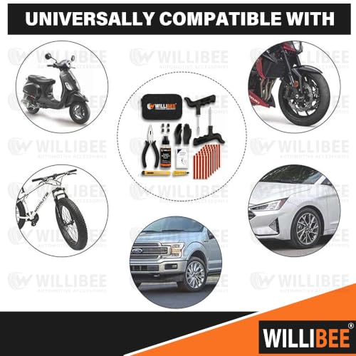 Image of WILLIBEE 11-in-1 (Pack of 30 Strips) Puncher Kit | Emergency Tool Kit, Tubeless Tyre Puncture Repair Kit for Bike & Car (with Storage Bag)