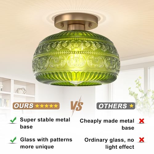 Oykyohei Semi Flush Mount Ceiling Light, Upgraded Modern Close To Ceiling Light Fixture With Green Glass,Gold Indoor Kitchen Lighting For Porch Corridor Hallway Bedroom thumb #1