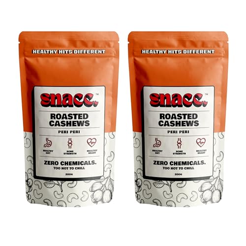 Image of Snacc Peri Peri Roasted Cashews | Spicy Masala Kaju Dry Fruit | Crunchy Premium Cashew Nuts | Protein-Rich | Zero Chemicals | 100% Clean Label Healthy Snack | 200g x 2