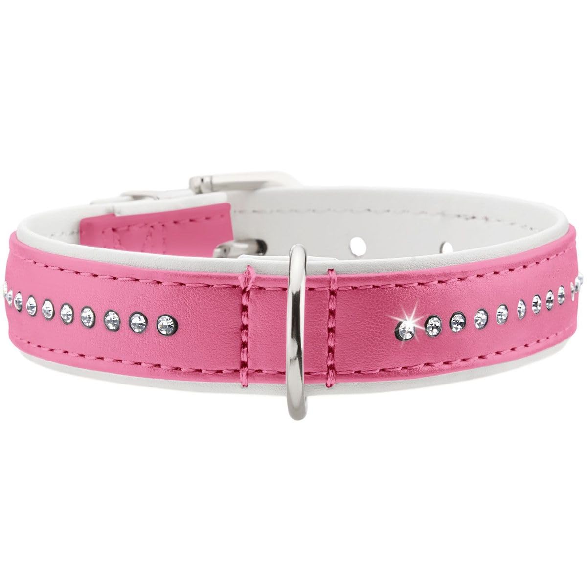 HUNTER Modern Art Luxus Nickel Faux Leather Collar, 28/33.5 cm, Pink/White