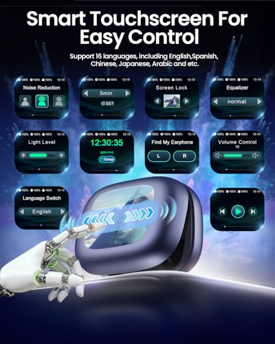 Image of LEEMC Wireless Earbuds, Bluetooth Headphones 6.0, Ear Buds with Touch Screen, ANC ENC Noise Cancelling, 40H Bass Stereo Sound Over-Ear Earphones for iOS, Android, Sports, Workout，Darkblue