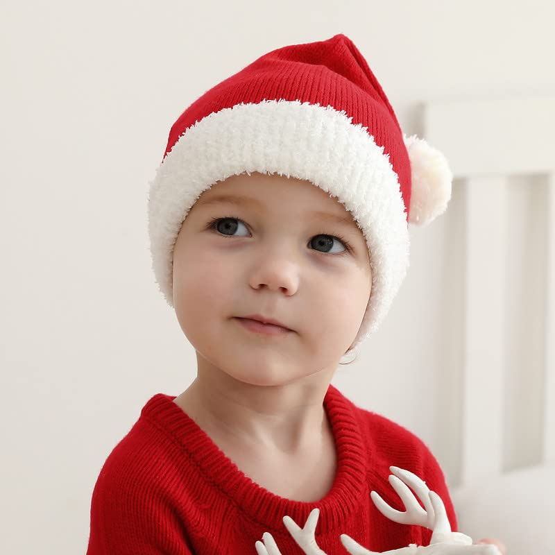 Image of LAWKUL My First Christmas Santa Hat Toddler Baby Knit Beanie Baby Pom Pom Beanie Red Baby Beanie