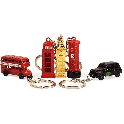BOHS London Souvenir Gift - British Cultural Icons Landmark Die-cast Keychain Keyring - Small Metal Miniature Model (5 pcs)