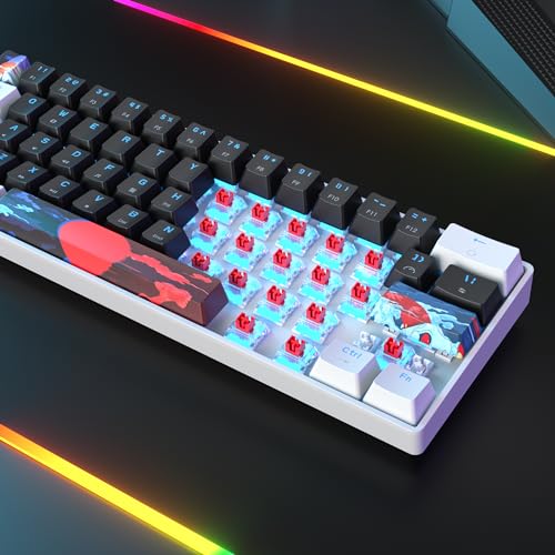 Image of Protable 60% Percent Gaming Keyboard Mechanical, Mini Compact Ice-Blue LED Backlit 61 Keys Wired Office Keyboard with Red Switch for Mac /Win /PS4 /PS5(61Black /red Switch)