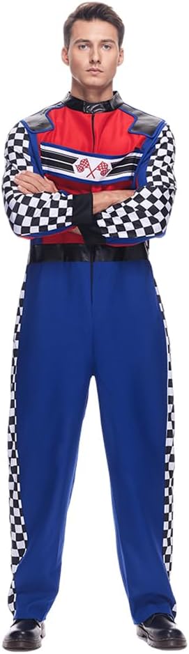 EraSpooky Men's Race Car Driver Costume Adult Halloween Finish Line Racer Outfits Medium