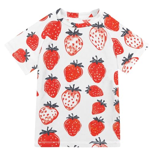 Boys Rash Guard Short Sleeve Swim Shirts for Boys Strawberry Red Korean Sun Protection 7-8T