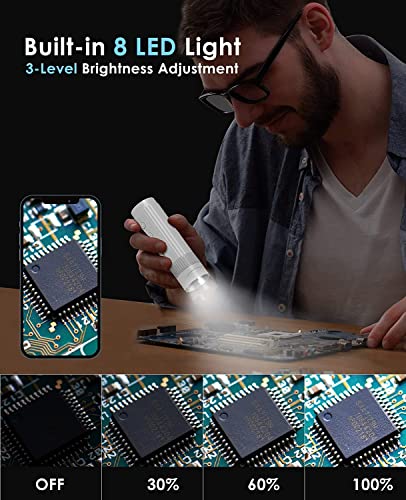 Image of Etzin Digital WiFi Microscope Rechargeable Portable - WiFi & USB Connection, 8 LED Lights,Microscopio with 50X-1000X HD Magnification, 2 MP Camera, Handheld Magnifier, Pocket Folding Stand-EPL-992IM.