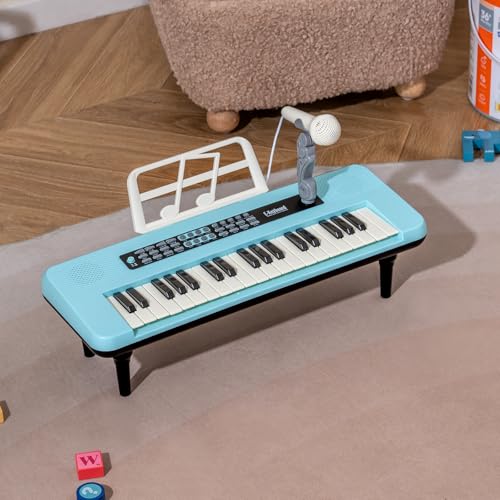 Teclado infantil azul FANTASK para jugar a cantar y tocar música en casa 2