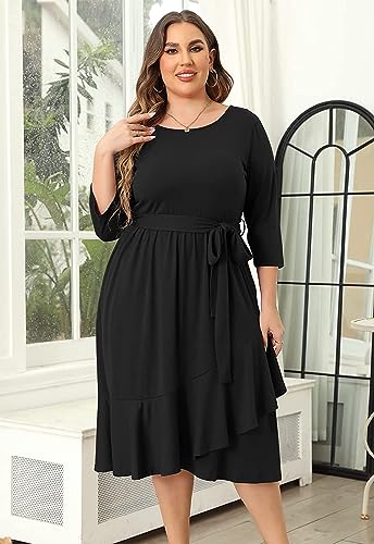 Image of TASHVIKA'S Women's Plus Size Flowy Wrap Ruffle Maxi Dress
