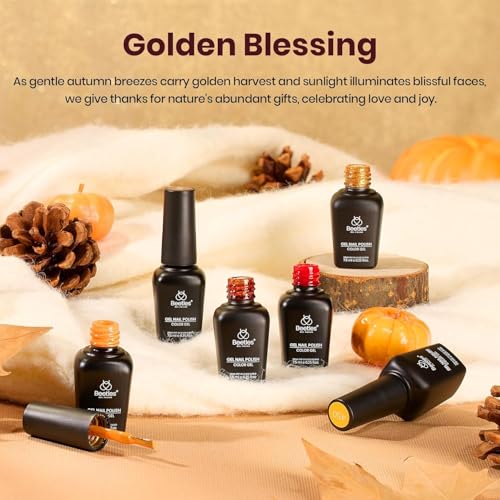 Image of Beetles Gel Nail Polish Set 6 Colors Gel Polish Red Orange Brown Gold Glitter Kit DIY Home Nail Art Manicure Kits UV LED Needed Gifts for Women Golden Blessing