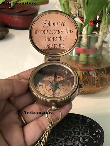 Brújula antigua de latón con estuche de cuero miniatura 6