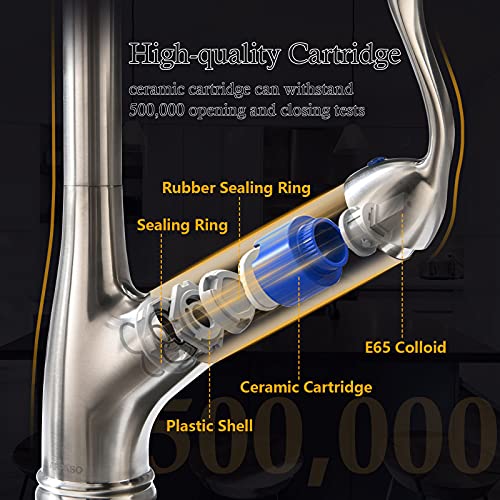 Appaso Brushed Nickel Faucet For Kitchen Sink, Single Handle Pull Down Kitchen Faucet With Sprayer, Stainless Steel High Arc One Hole Pull Out Spray Head Kitchen Sink Faucet With Escutcheon #TOP5