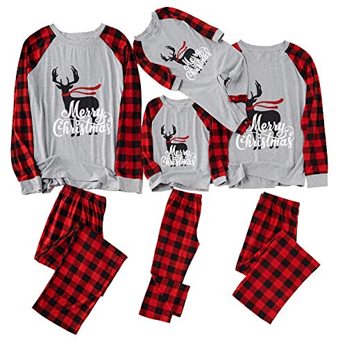 Family Matching Pajamas Set Matching Christmas pjs for Family Couples Christmas Pajamas Set (Grey-Deers, Large Women)