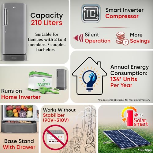 Image of LG 210 L, 5 Star, Smart Inverter Compressor, Direct Cool Single Door Refrigerator (GL-D231APZU, Shiny Steel, Base stand with drawer & Moist 'N' Fresh)