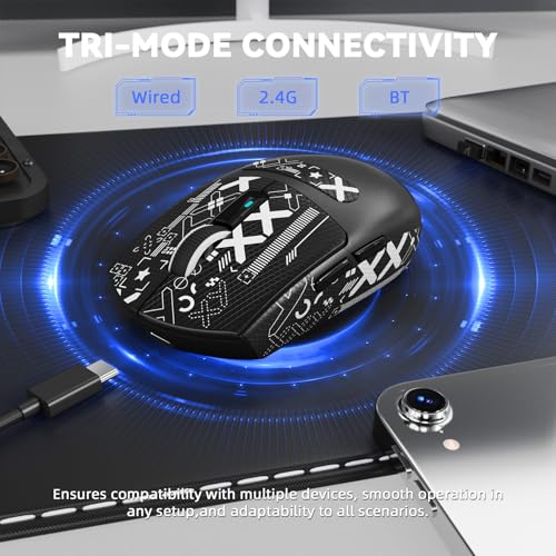Image of MAMBASNAKE ATTACK SHARK G3PRO Wireless Gaming Mouse with RGB Magnetic Charging Dock, Tri-Mode-2.4G /USB-C Wired /BT,25K DPI,PAW3311 Optical Sensor,59g Ultra Lightweight,Slip Grip Tape for PC /Mac(Black)