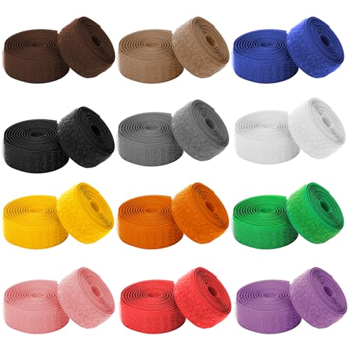 Ailvor Klettband zum Nähen 24 Meter Klettverschluss zum Aufnähen mit Schere Klettband Nähen 20mm Breit Extra Stark Hakenband und Flauschband Nicht Selbstklebend (12 Farben)