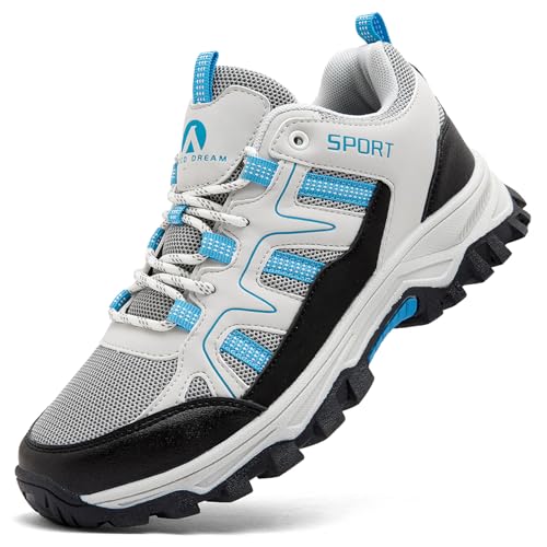 ASOCO DREAM Scarpe da Trekking Uomo Donna Scarpe da Escursionismo Arrampicata Sportive All'aperto Traspiranti Antiscivolo Calzature da Passeggio,Beige Blu,45 EU