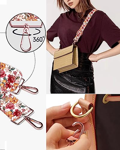Image of Purse Straps Rose Gold Buckles Wide Shoulder Strap,Fashion Adjustable Replacement Belt for Crossbody Canvas Bag Handbag(orange red flower)