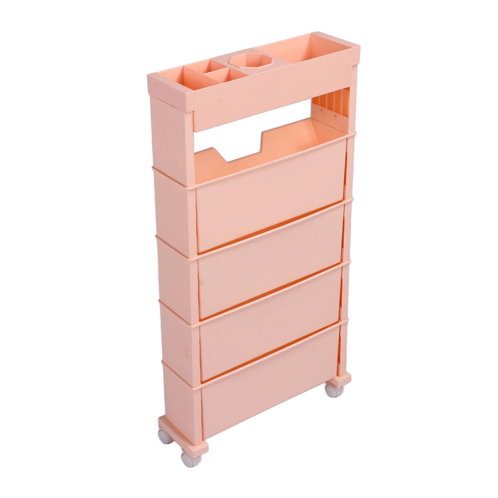 Detachable Mobile Bookshelf Trolley With 5 Levels And Wheels, Flat Shelf, Bookshelf, Single Sided Bookshelf For Childrens, Studentss, Teachers And Adults(Pink)
