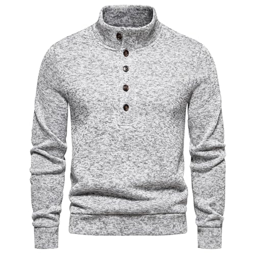 Mens Button Turtleneck Long Sleeve Pullover Basic Designed Undershirt Stretch Slim Fit Lightweight Ribbed Sweater
