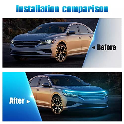 Tekshinny Dynamic Car Hood Light Strip, 59 Inches Exterior Car Strip Lights Flexible Headlights Waterproof Daytime Running Led Hood Strip Lights For Cars, Trucks(Ice Blue) #TOP1
