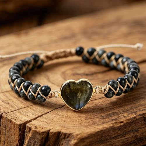 Image of Women Boho Wrap Bracelet,Handmade Natural Stone Crystal Emperor Beads Heart Bracelet, Fashion Bohemian Jewelry Gift for Women