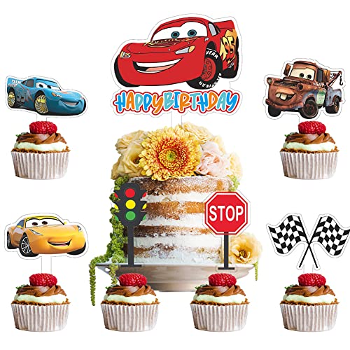 Lightning McQueen Tortendeko, Cars Geburtstag Theme Cupcake Kuchen Topper Cars Cake Topper Set für Party Geburtstag Party Kuchen Dekoration Supplies 7 Stück Cover