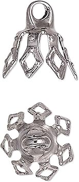 100 Bell Bead End Charm Cover Caps with Loop Ring & 7 Filigree Prong Legs Plated Over Brass Metal Gunmetal