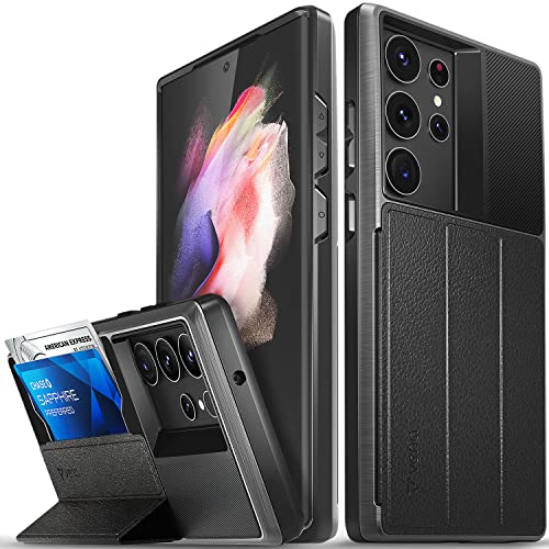 VENA vCommute Wallet Case Compatible with Samsung Galaxy S23 Ultra (2023) (Military Grade Drop Protection) Flip Leather Cover Card Slot Holder with Kickstand - Space Gray