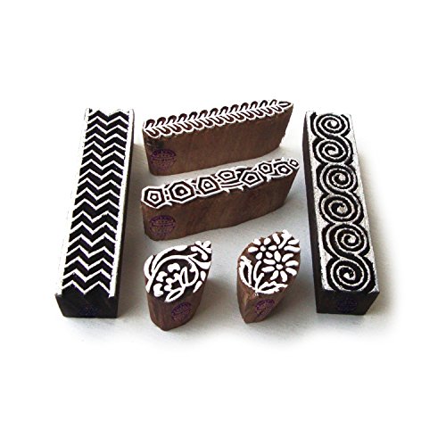 Artistic Spiral and Border Pattern Wooden Printing Blocks (Set of 6)