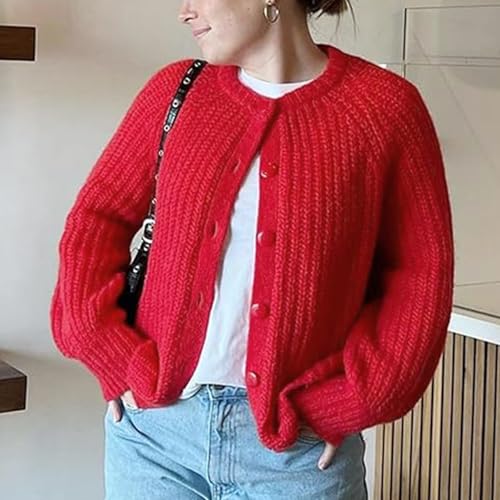 Image of Hixiaohe Cardigan Sweater for Women Long Sleeve Button Y2K Chunky Knit Sweater Fall Casual Open Front Outwear Knitwear Coat