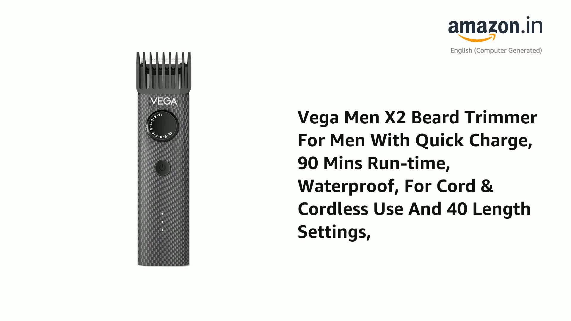 Vega Men X2 Beard Trimmer for Men with Quick Charge, 90 Mins Run