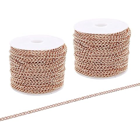 SWTOOL 60 Feets /20 Yards Metal Rose Gold Link Chains, Iron Bulk Curb Chain for DIY Craft Jewelry Chain Making, 2 Rolls x 10 Yards Cover