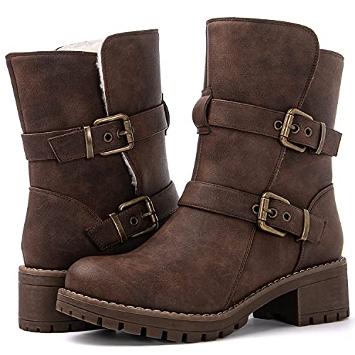 GLOBALWIN Women's Fur Booties Fashion Combat Ankle Boots For Women2