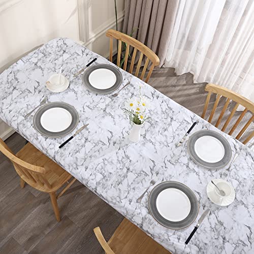 Tablecloth For Folding Table-Elastic Edged Flannel Backed Vinyl Fitted Table Cover Waterproof Oil-Proof Pvc Table Cloth Stain-Resistant Wipeable (Marble, 6Ft-30 X 72 Inch Rectangle Tight Fit) #TOP3